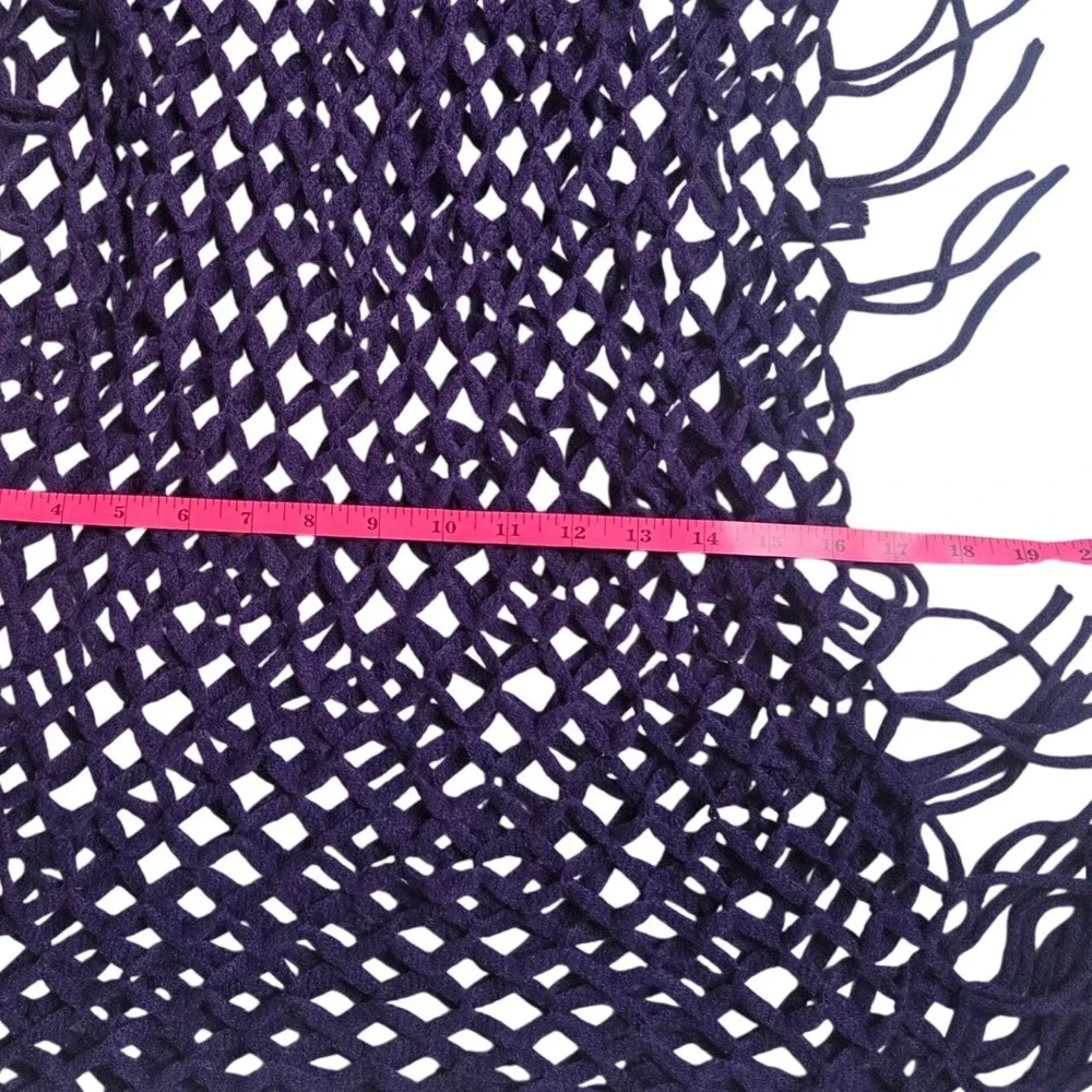 Steve Madden Witchy Whimsical Goth Purple Open Knit Crochet Fringe Shawl Scarf